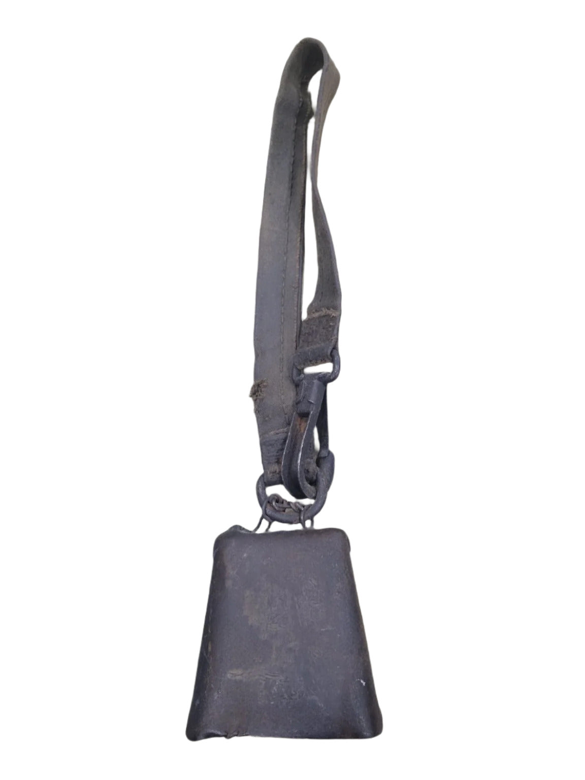 Antique Primitive Cowbell with Original Waxed Canvas Strap