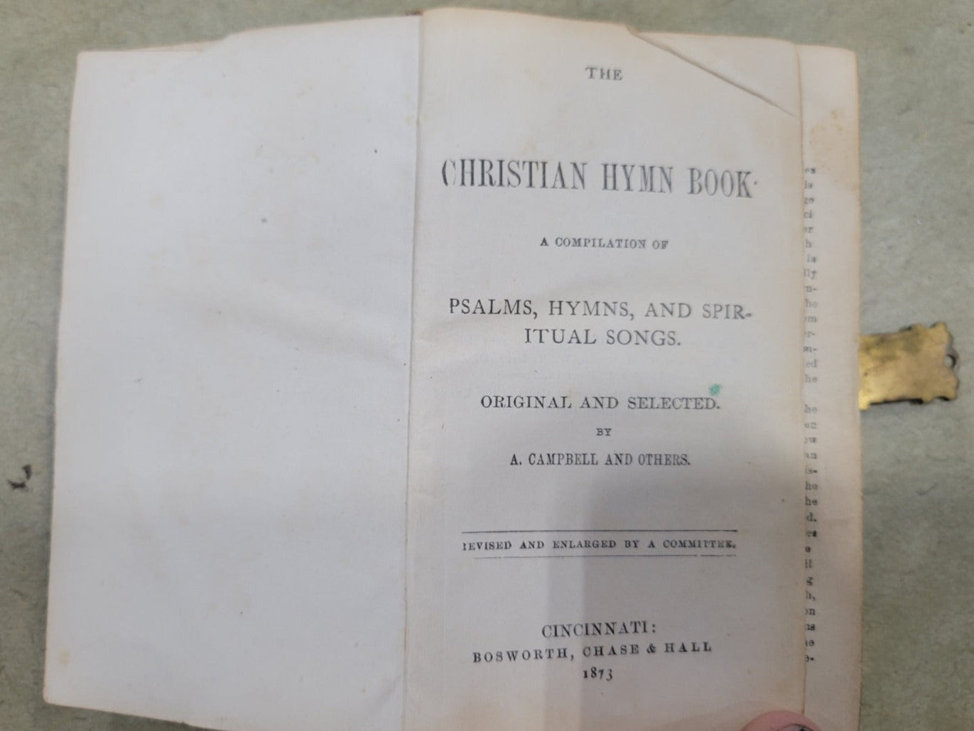 1873 Christian Hymn Book - Leather Bound with Brass Clasp