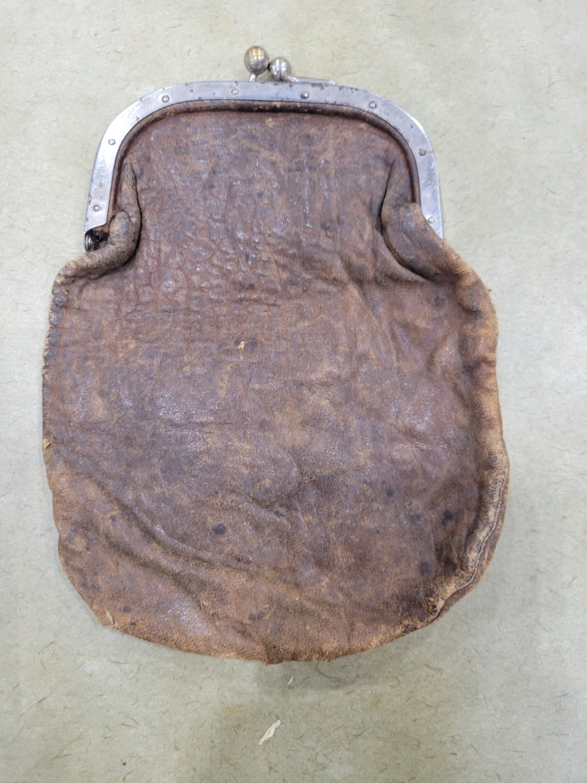 Antique Leather Coin Purse with Metal Frame Clasp