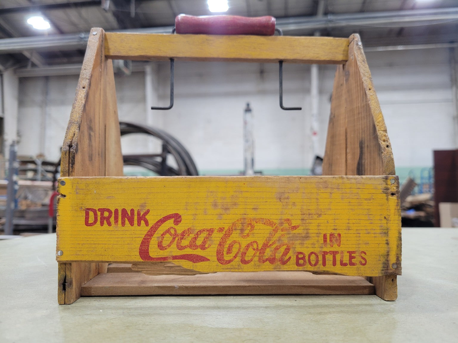 Mid-Century Coca-Cola Wooden Bottle Caddy with Yellow Branding