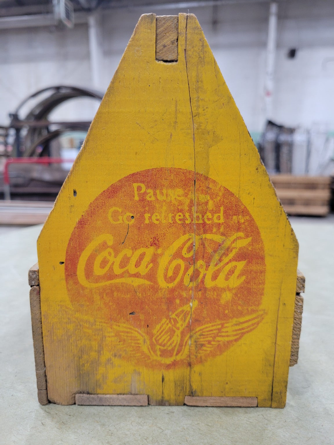 Mid-Century Coca-Cola Wooden Bottle Caddy with Yellow Branding