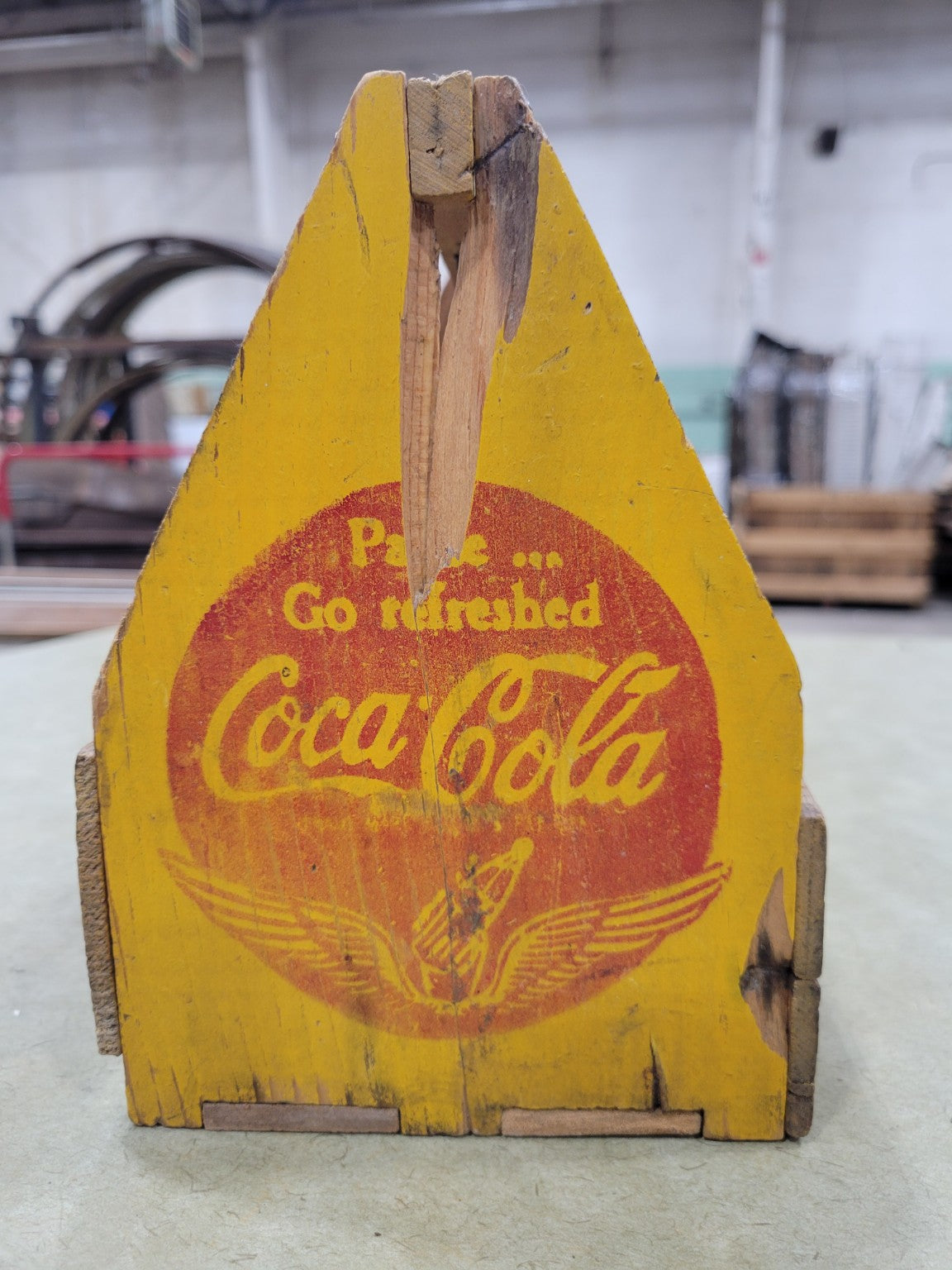 Mid-Century Coca-Cola Wooden Bottle Caddy with Yellow Branding