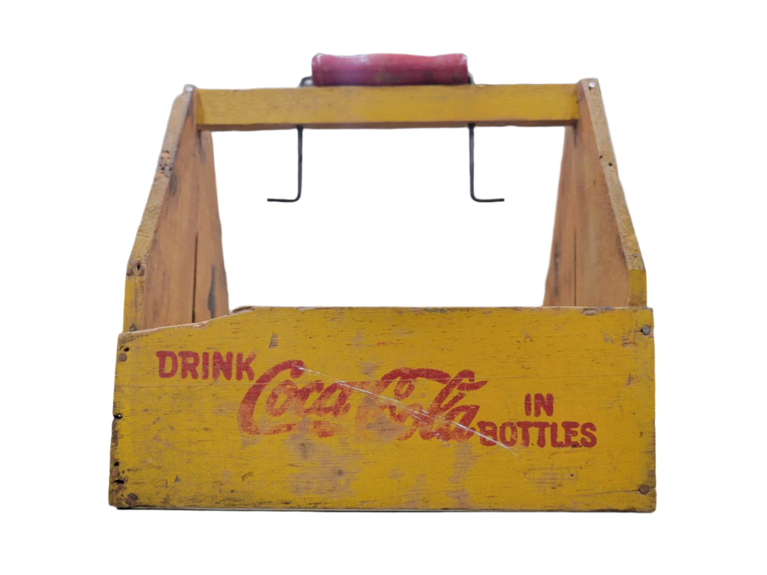 Mid-Century Coca-Cola Wooden Bottle Caddy with Yellow Branding