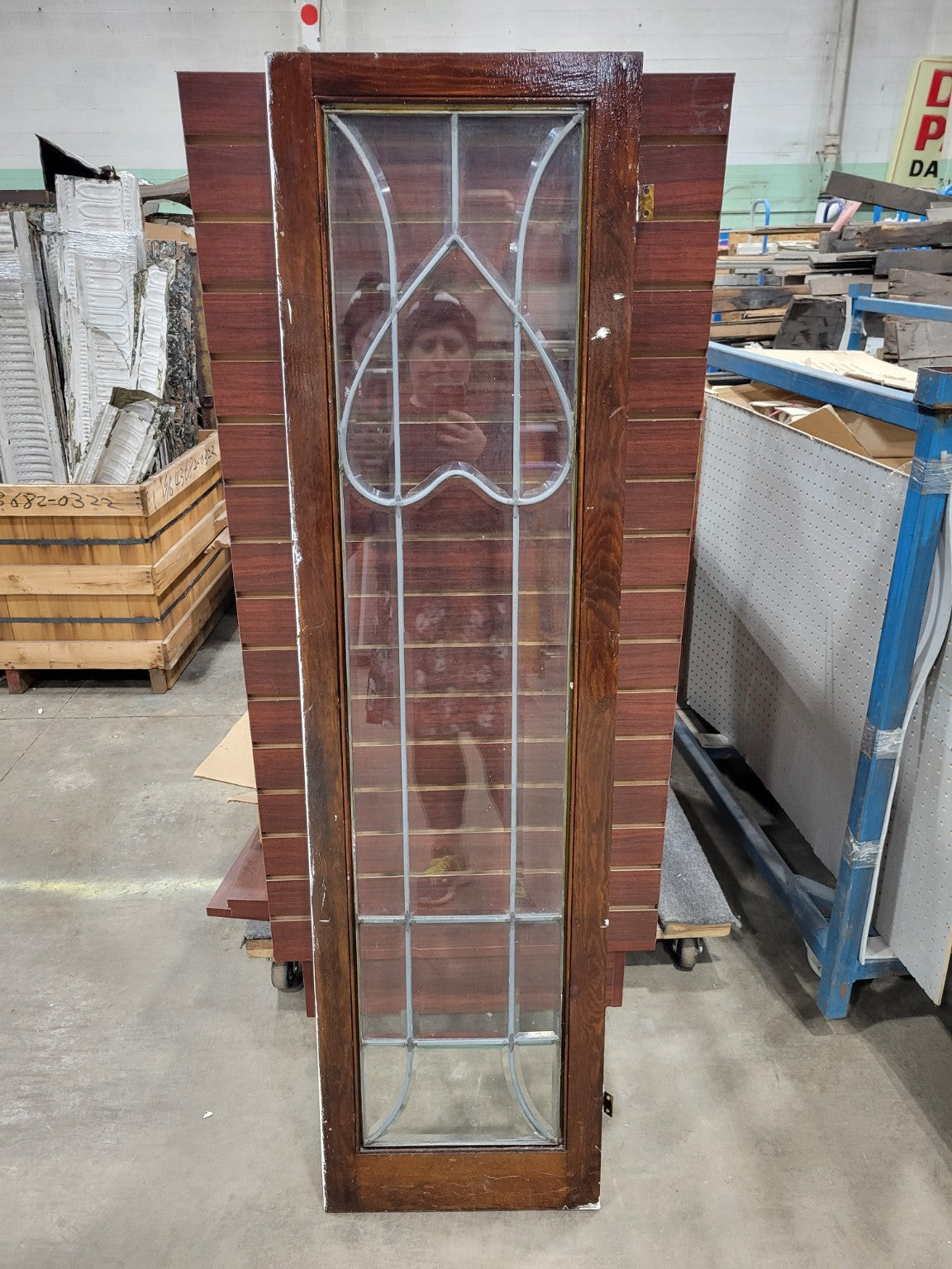 Pair of Tall Leaded Glass Cabinet Doors – 16" x 59 ¾"