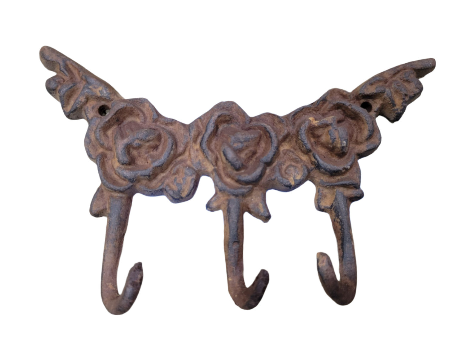 Vintage Cast Iron Rose Hook Rack – Three Hooks