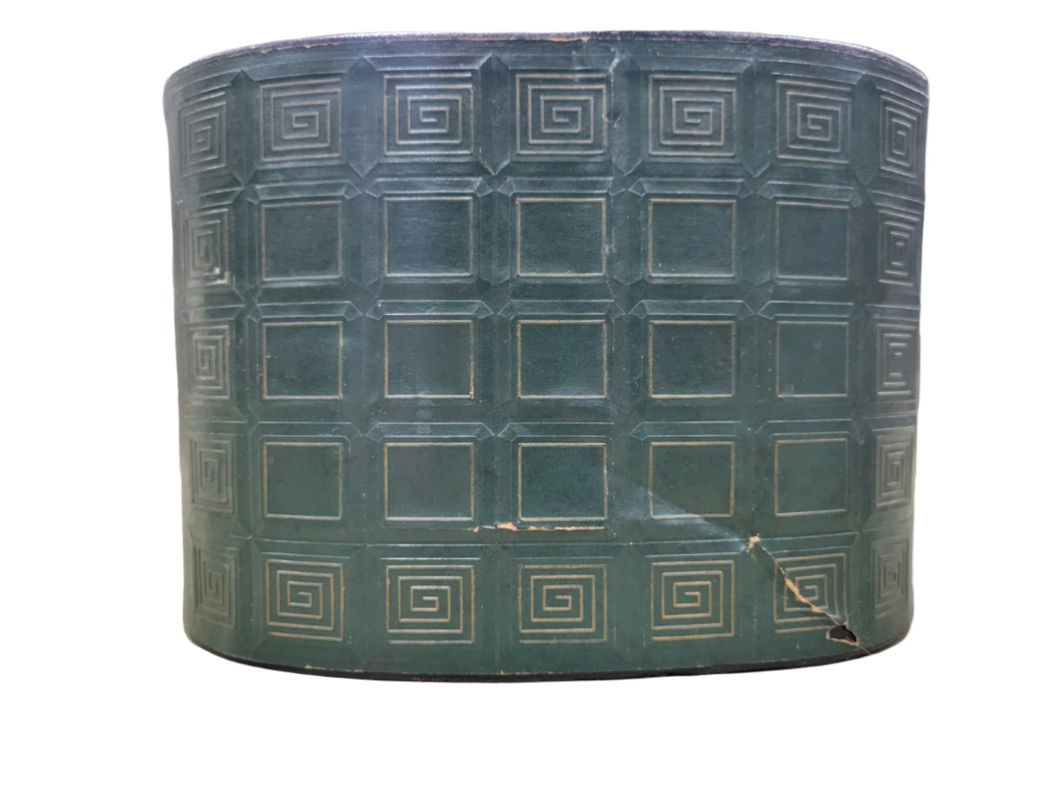 Mid-Century Decorative Green Cardboard Waste Bin with Greek Key Motif
