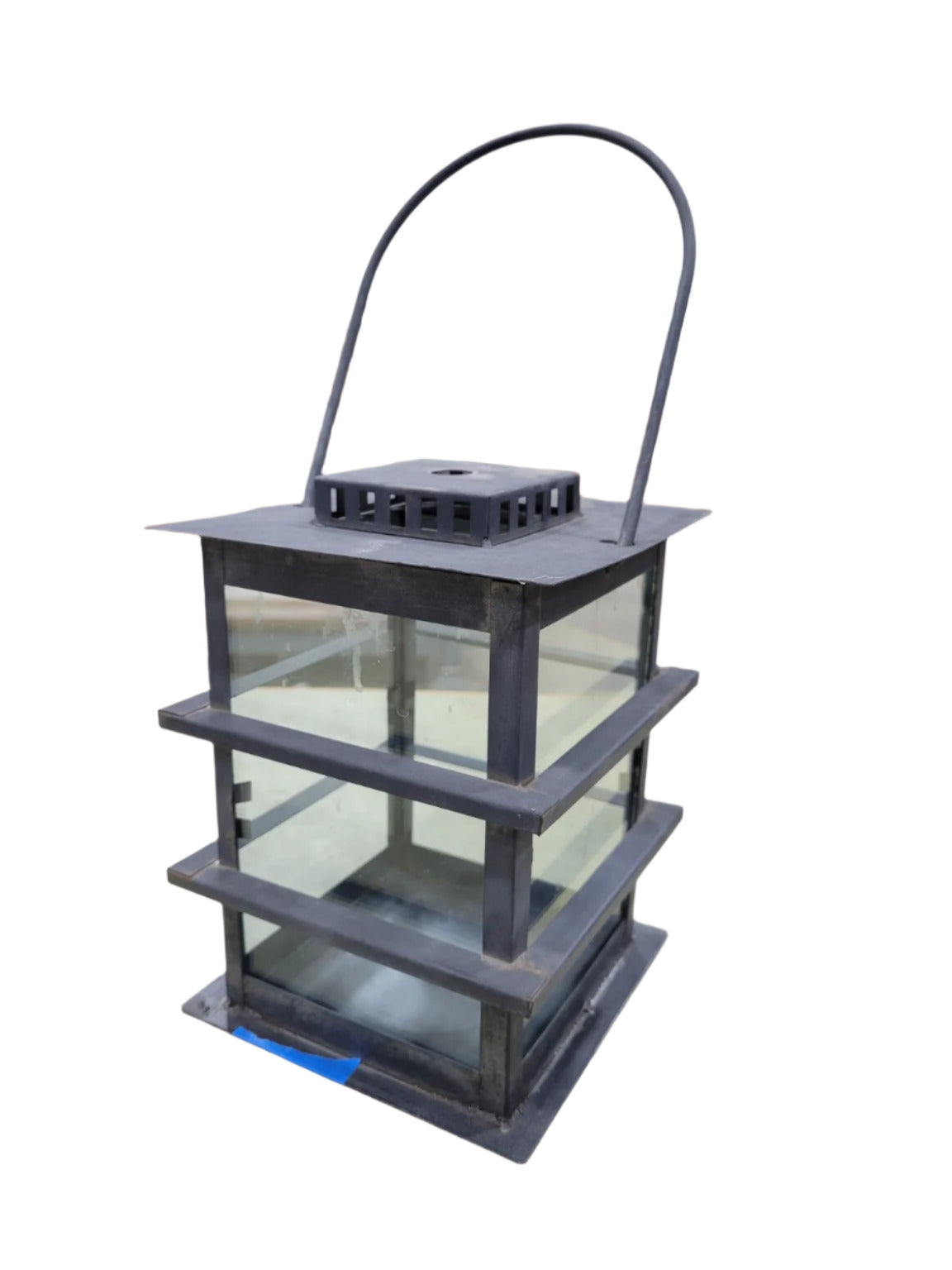 Modern Industrial Black Metal and Glass Lantern – Tiered Frame