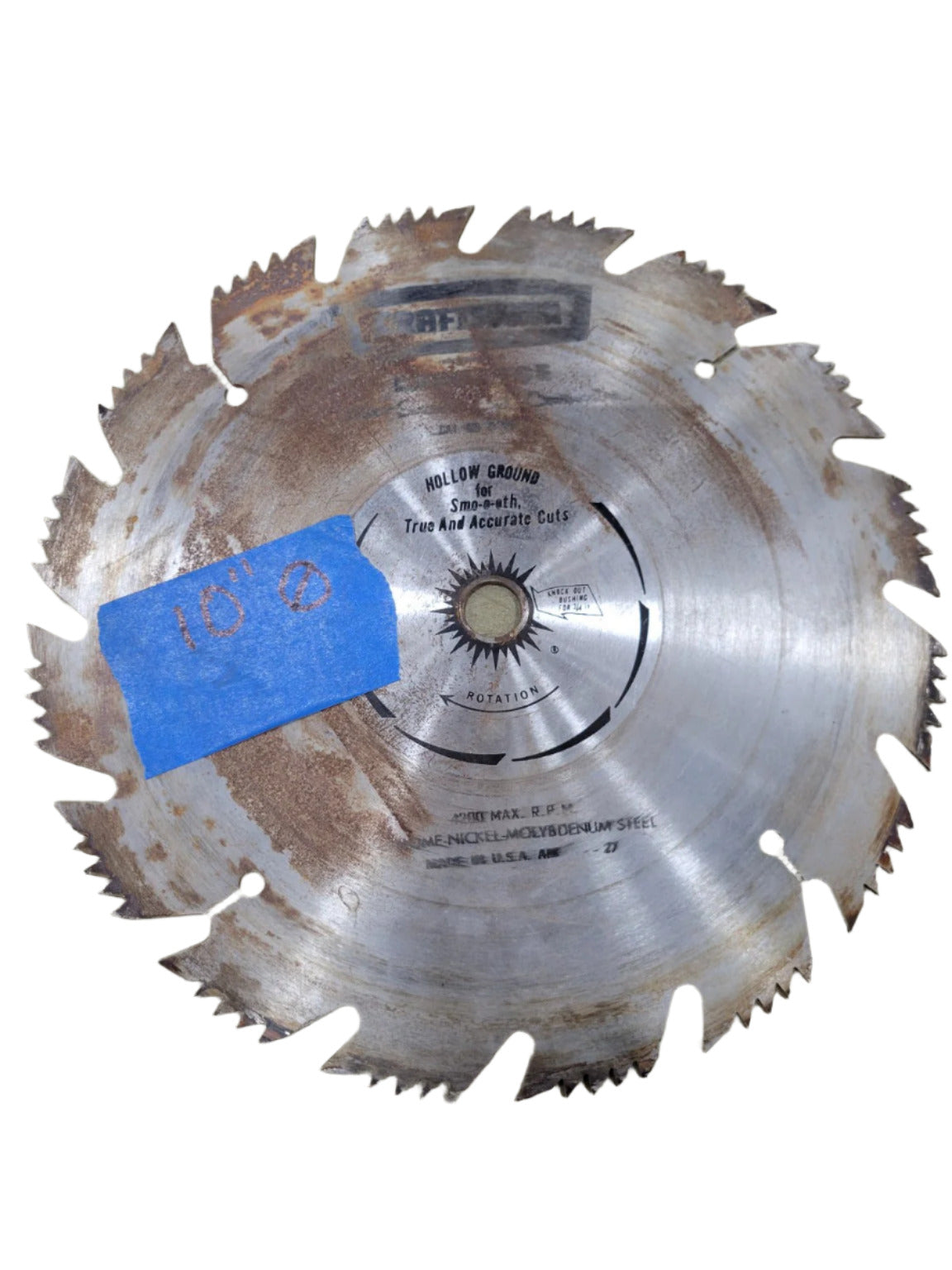 Used 10" Craftsman Hollow Ground Saw Blade – Chrome-Nickel-Molybdenum Steel