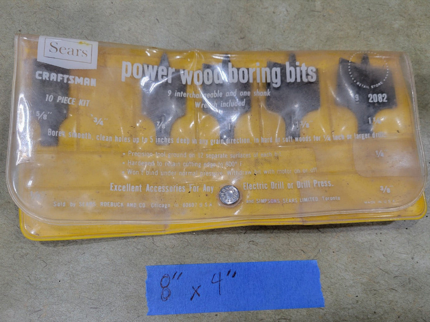 Craftsman Power Wood Boring Bits – 10-Piece Spade Bit Set in Original Case (Missing ¾" Bit)