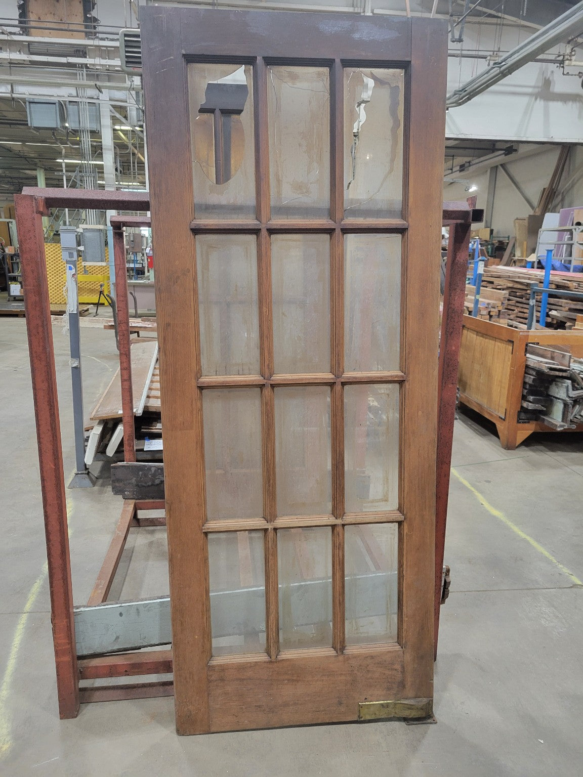 Vintage 15-Lite Wood Swing Door with Heavy Distress – 31 ⅛" x 79 ⅞" (C)