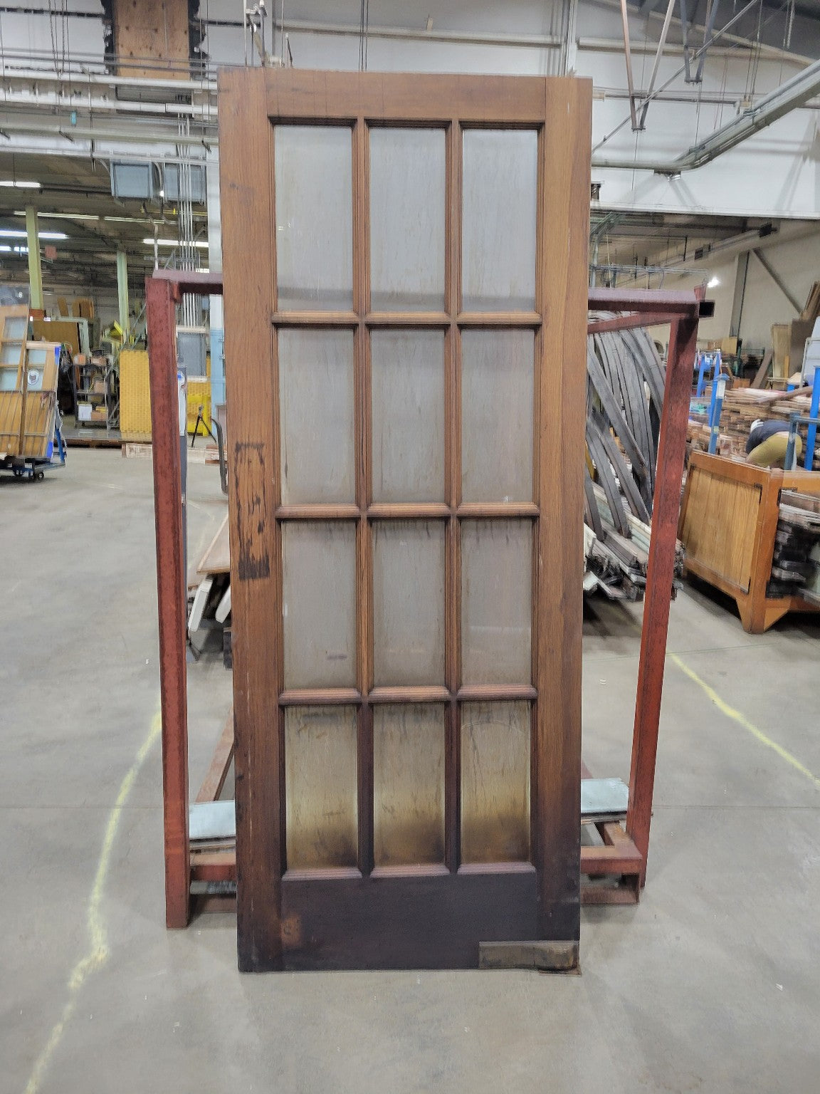 Vintage 15-Lite Wood Swing Door with Minor Fire Damage – 32" x 79 ¼" (F)