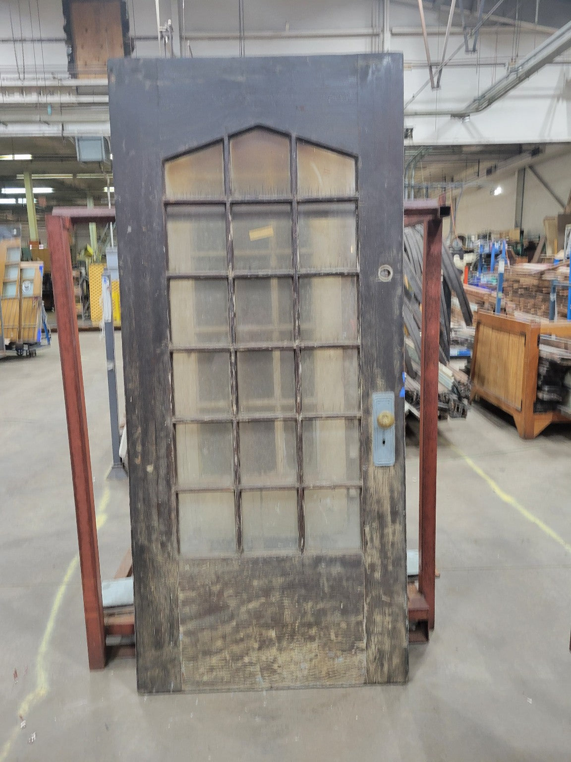 Gothic Revival Arched 15-Lite Entry Door with Brass Hardware – 35 ⅞" x 79 ⅞" (DD)