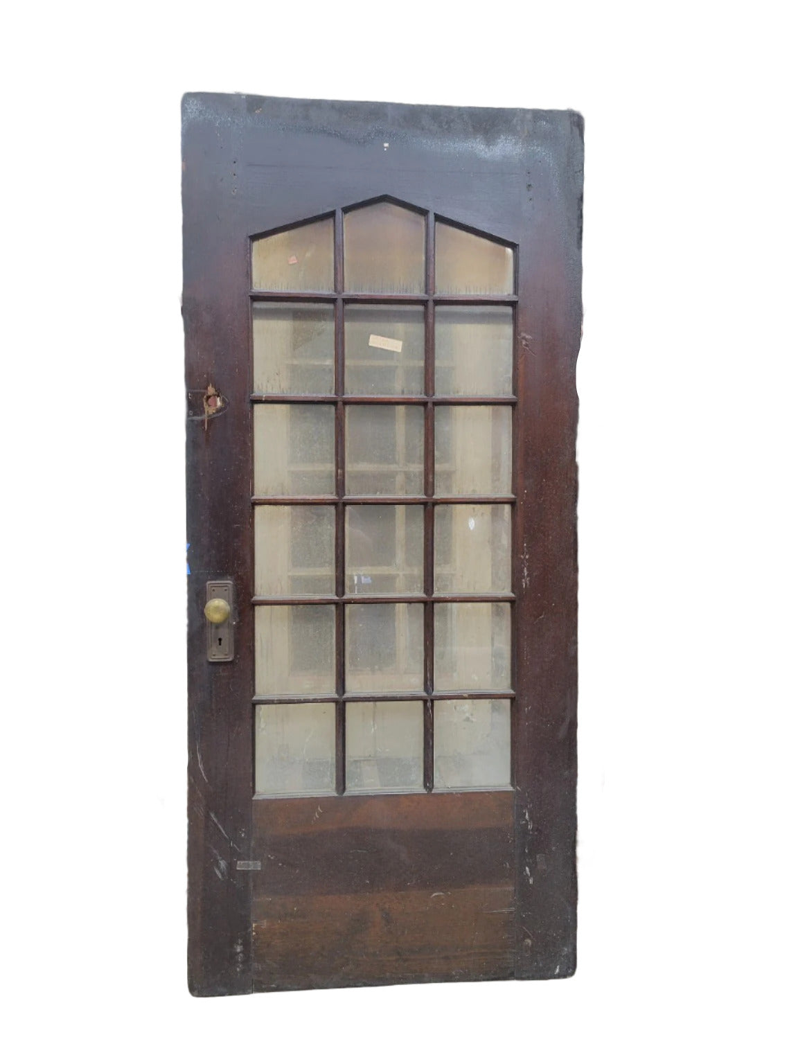 Gothic Revival Arched 15-Lite Entry Door with Brass Hardware – 35 ⅞" x 79 ⅞" (DD)