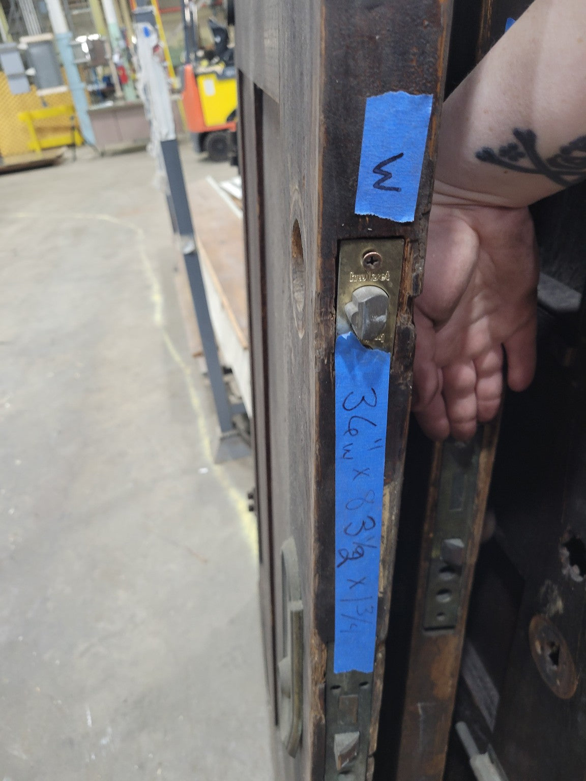 Salvaged Oak 6-Lite Entry Door with Fire-Damaged Veneer – 36" x 83 ⅞" (W)