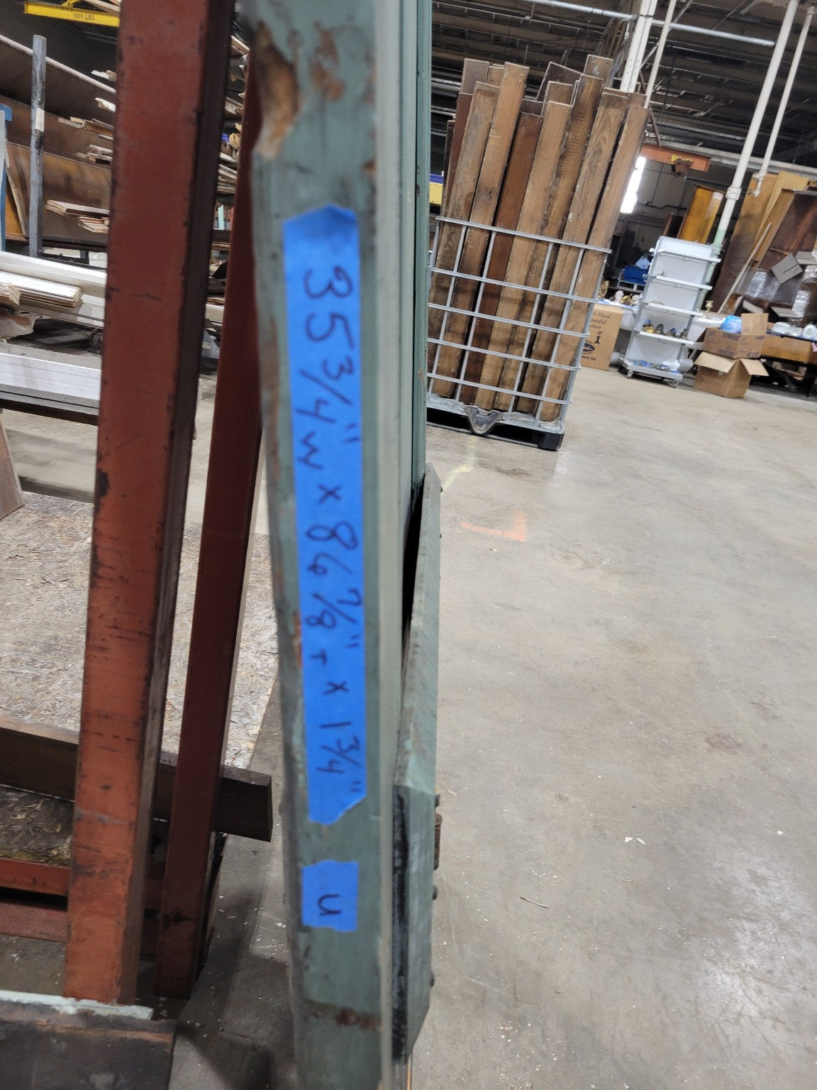 Antique Wood Panel Door with Green Paint – 86 ⅞" Tall – Missing Moulding (U)
