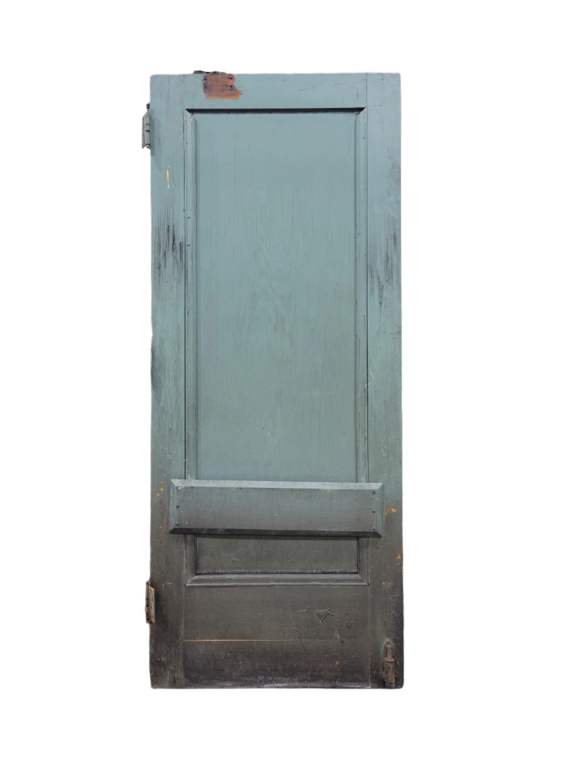 Antique Wood Panel Door with Green Paint – 86 ⅞" Tall – Missing Moulding (U)