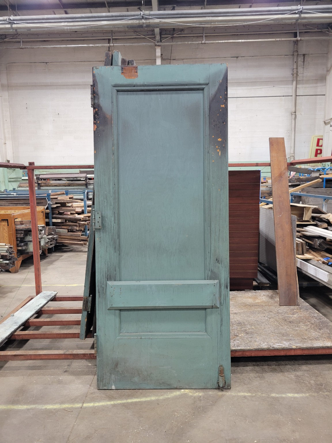Distressed Green Industrial Wood Panel Door – 86" Tall (S)