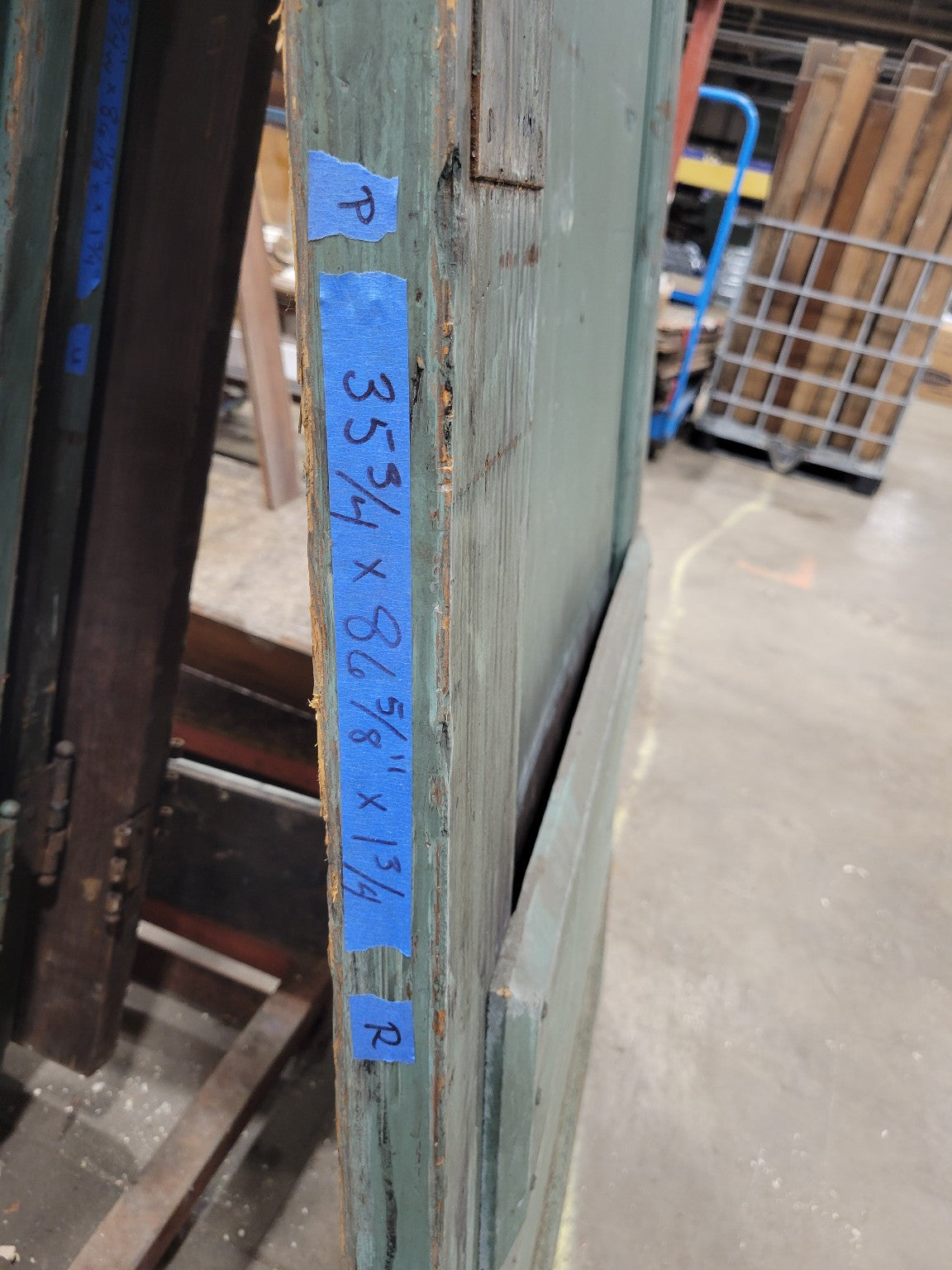 Vintage Green Industrial Wood Door – 86 ⅝" Tall – Heavy Patina (P)
