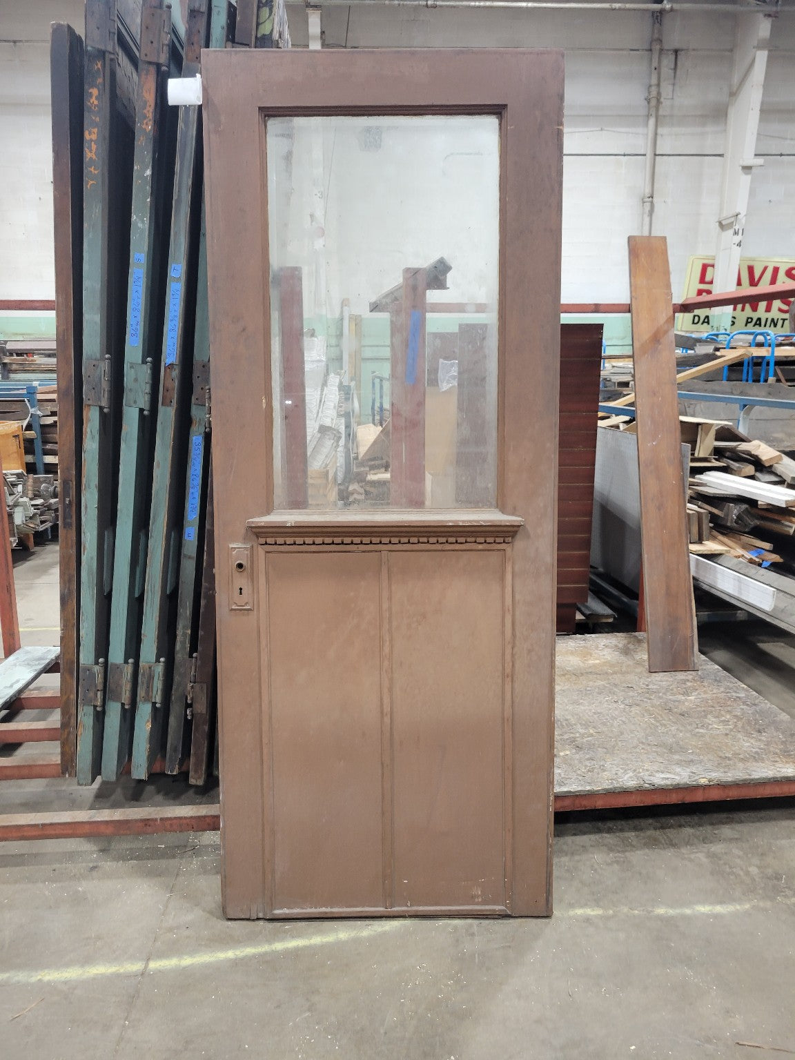 Antique Wood Storefront Door with Glazed Upper Lite – 80" Tall (BB)