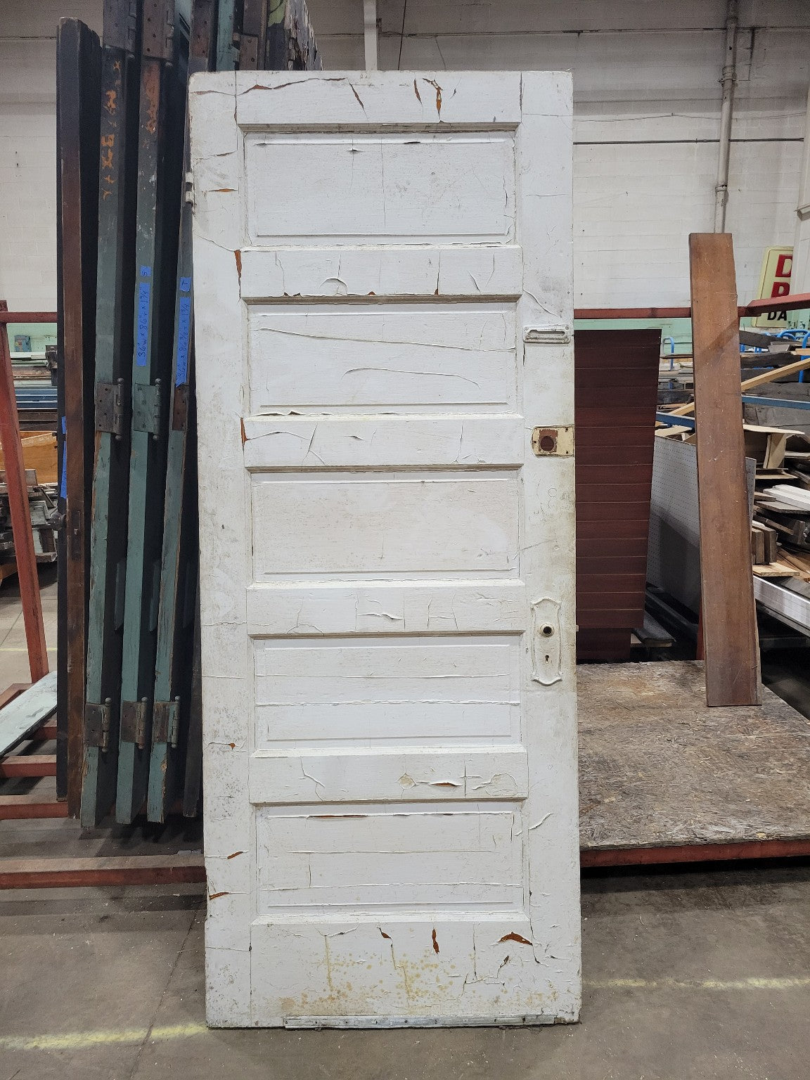 Antique 5-Panel Wood Door – 80 ¼" Tall – Dual Finish (Stained & Painted) (OO)