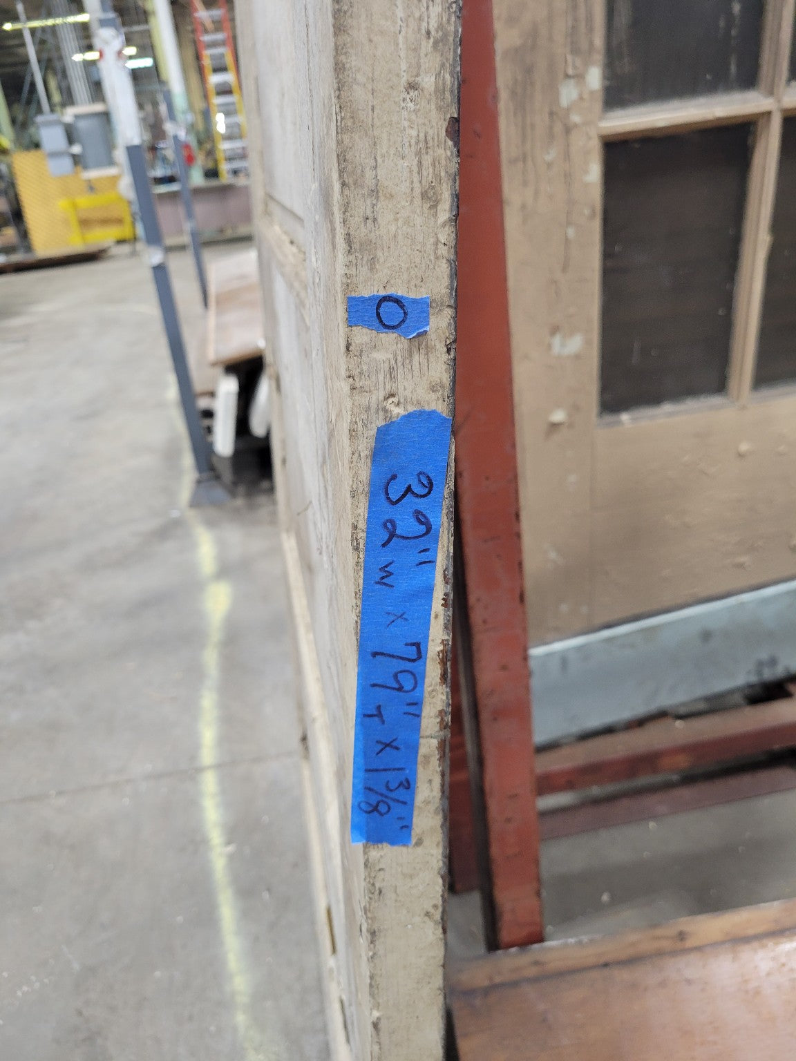 Antique 5-Panel Wood Door – 79" Tall – Heavy Wear and Paint Loss (O)