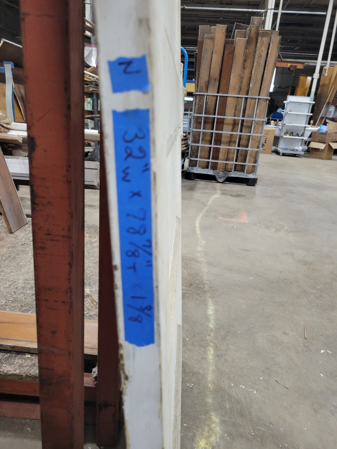 Painted Antique 5-Panel Wood Door – 78 ⅞" Tall – Heavy Chipping (N)