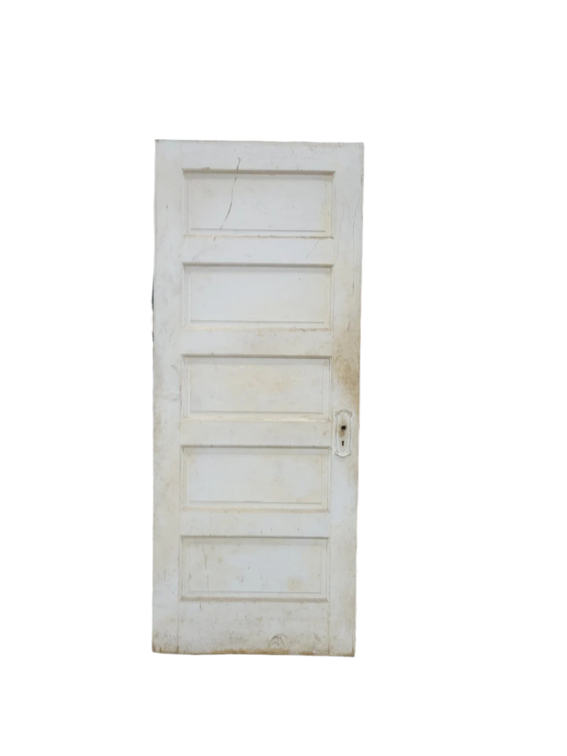 Painted Antique 5-Panel Wood Door – 78 ⅞" Tall – Heavy Chipping (N)