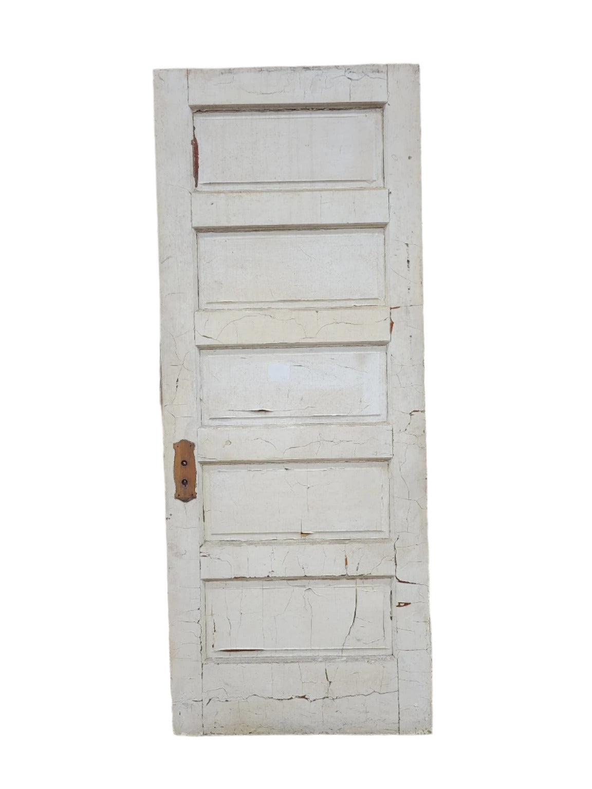 Distressed Painted 5-Panel Wood Door – 78 ½" Tall – Rustic Condition (K)