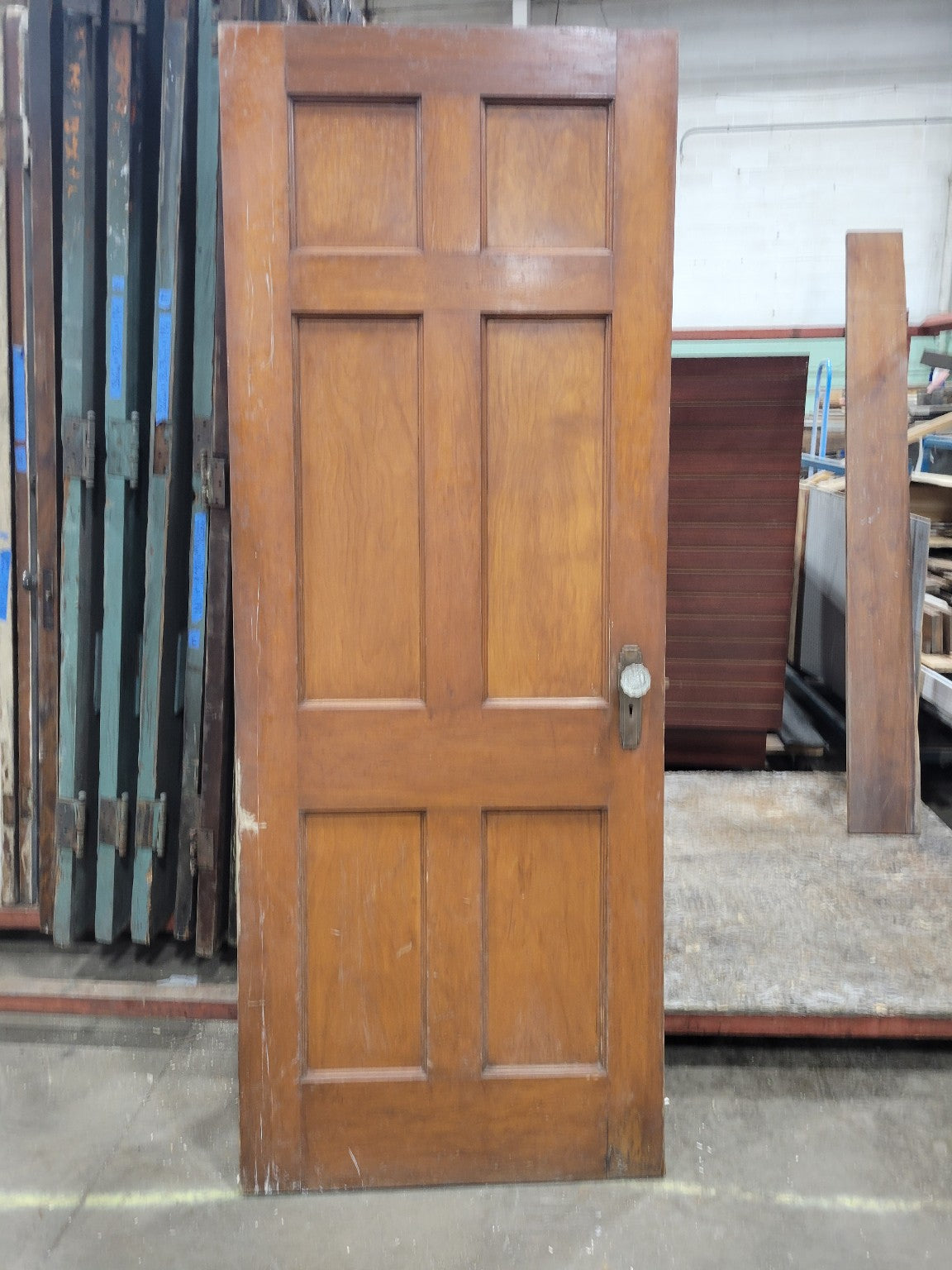 Vintage 6-Panel Oak Door with Original Patina – 78 ⅝" Tall