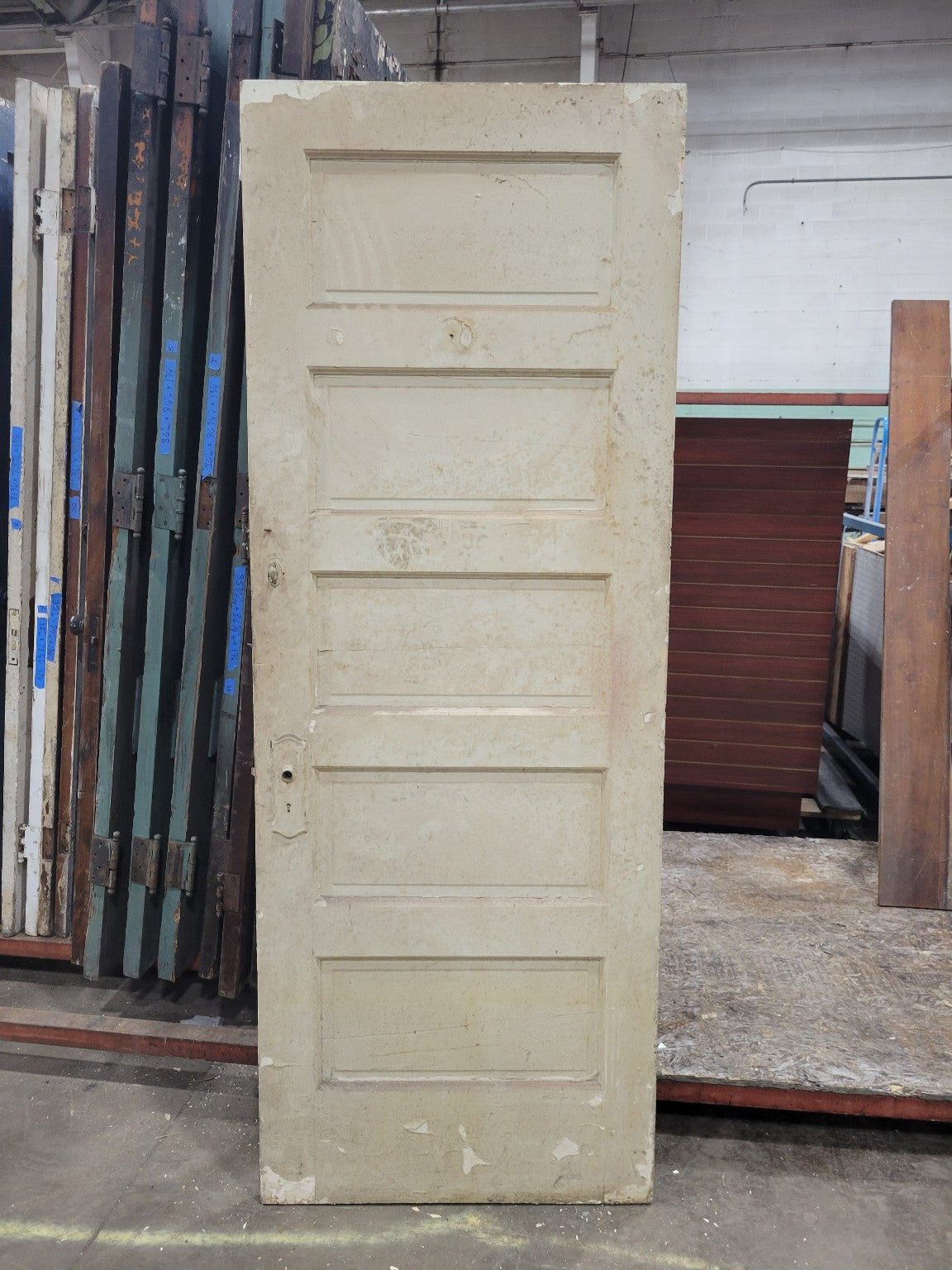 Distressed Painted 5-Panel Door – 79 ⅝" Tall – Narrow Width (J)
