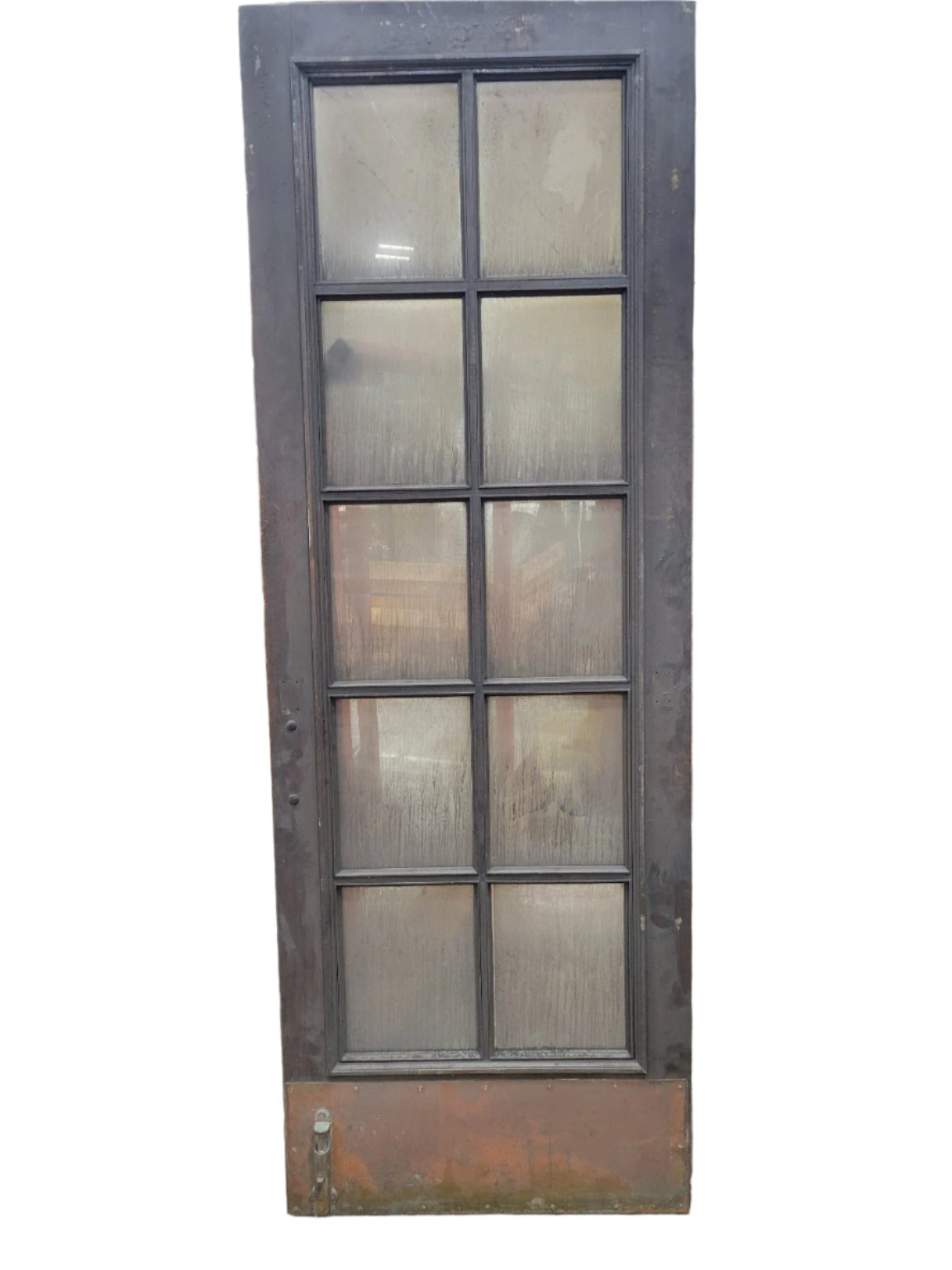 Vintage 10-Lite Divided Glass Door with Fire-Patina Varnish – 83 ¾" Tall (FF)
