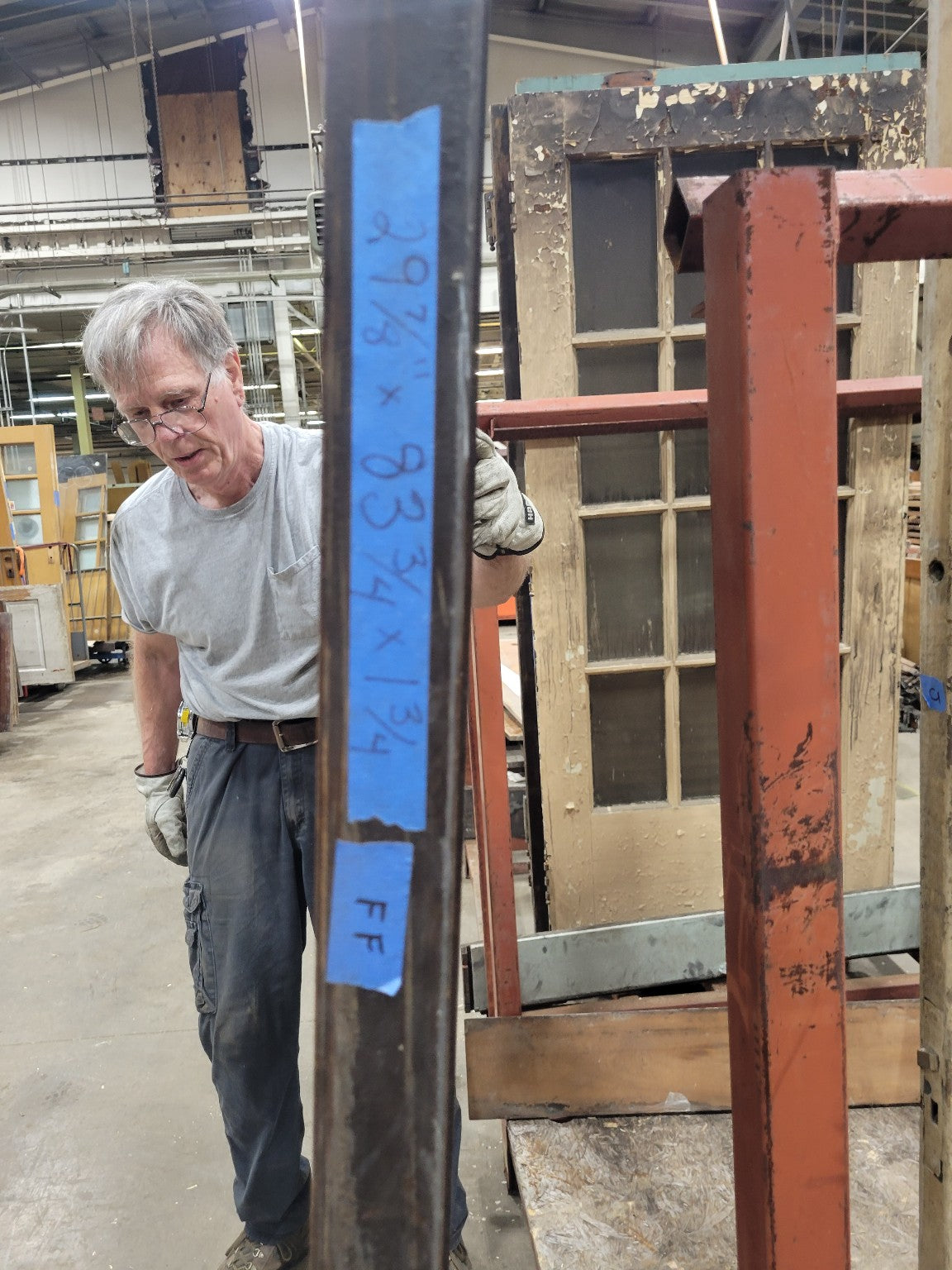 Vintage 10-Lite Divided Glass Door with Fire-Patina Varnish – 83 ¾" Tall (FF)