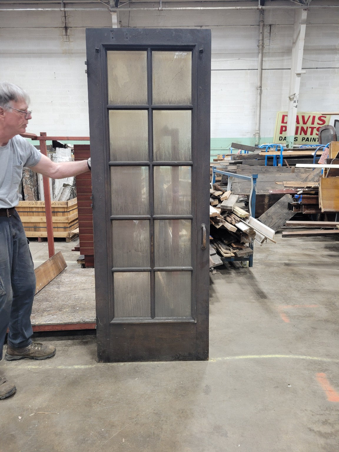 Vintage 10-Lite Divided Glass Door with Fire-Patina Varnish – 83 ¾" Tall (FF)