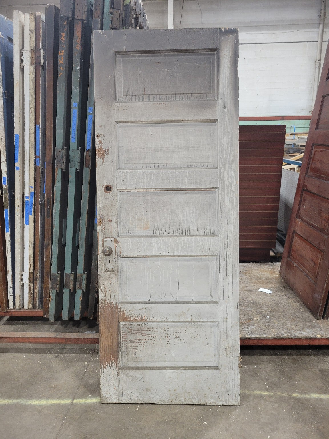 Painted Antique 5-Panel Solid Wood Door – MAKE MY DAY – 29 7/16 x 78 3/8 x 1 3/8 (HH)
