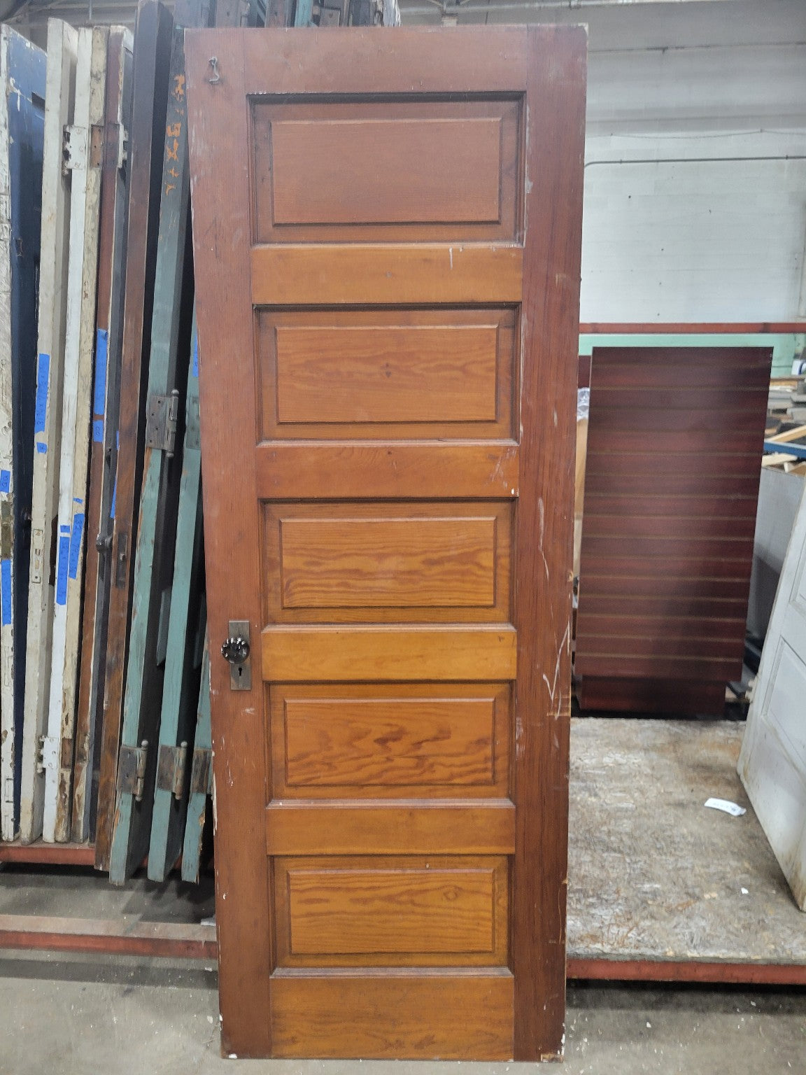 Antique 5-Panel Wood Door with Original Varnish – 28" x 77 ½" x 1 3/8" (TT)
