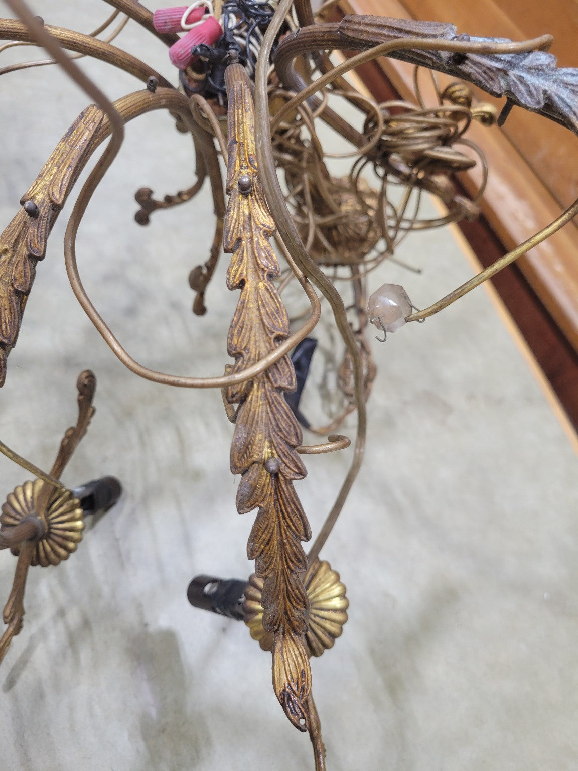 Vintage Italian Tole Floral Chandelier – 28 Diameter x 17 H + Chain (AS IS)