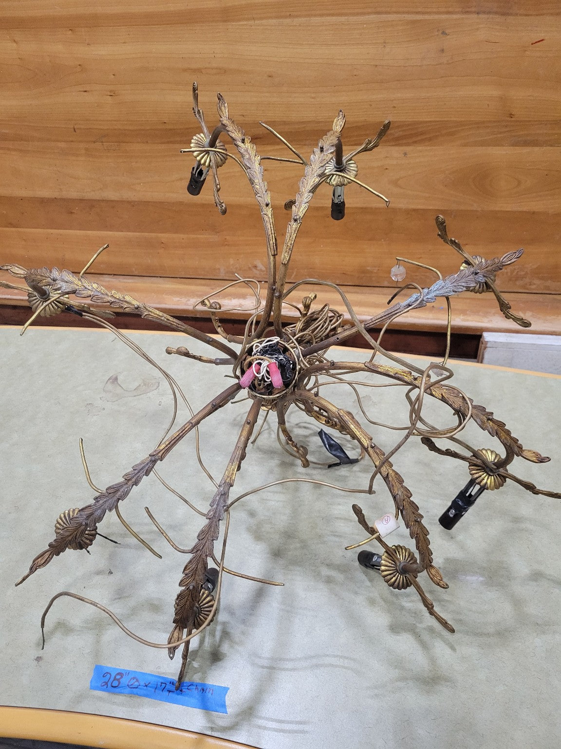 Vintage Italian Tole Floral Chandelier – 28 Diameter x 17 H + Chain (AS IS)