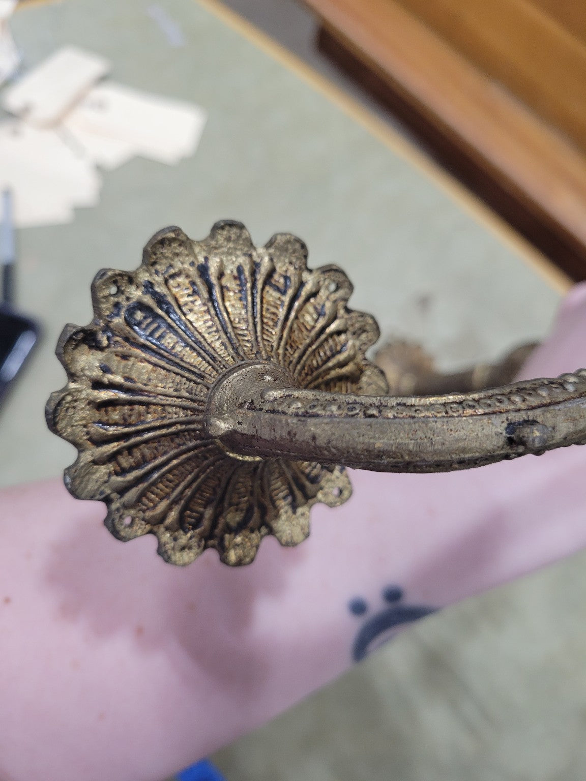 Antique Cast Brass 5-Arm Chandelier – 17 ½ Diameter x 15 ¾ H + Chain (AS IS)