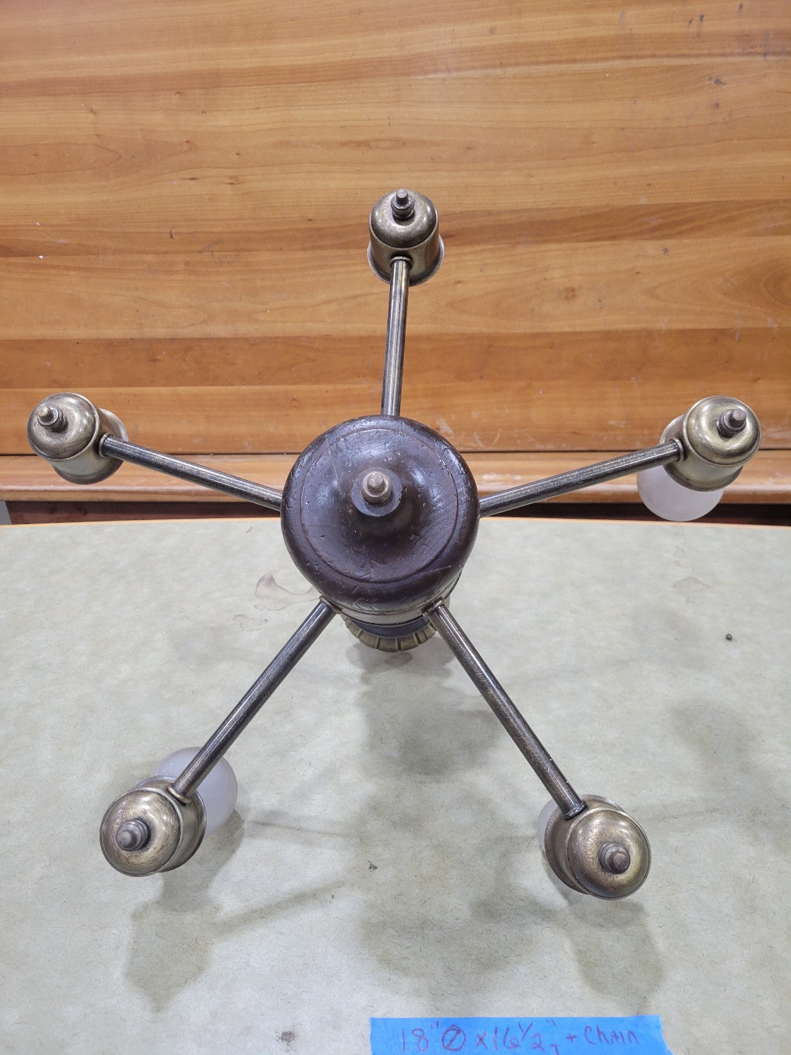 Mid-Century Machine-Age 5-Light Chandelier – 18 Diameter x 16 ½ H + Chain (AS IS)