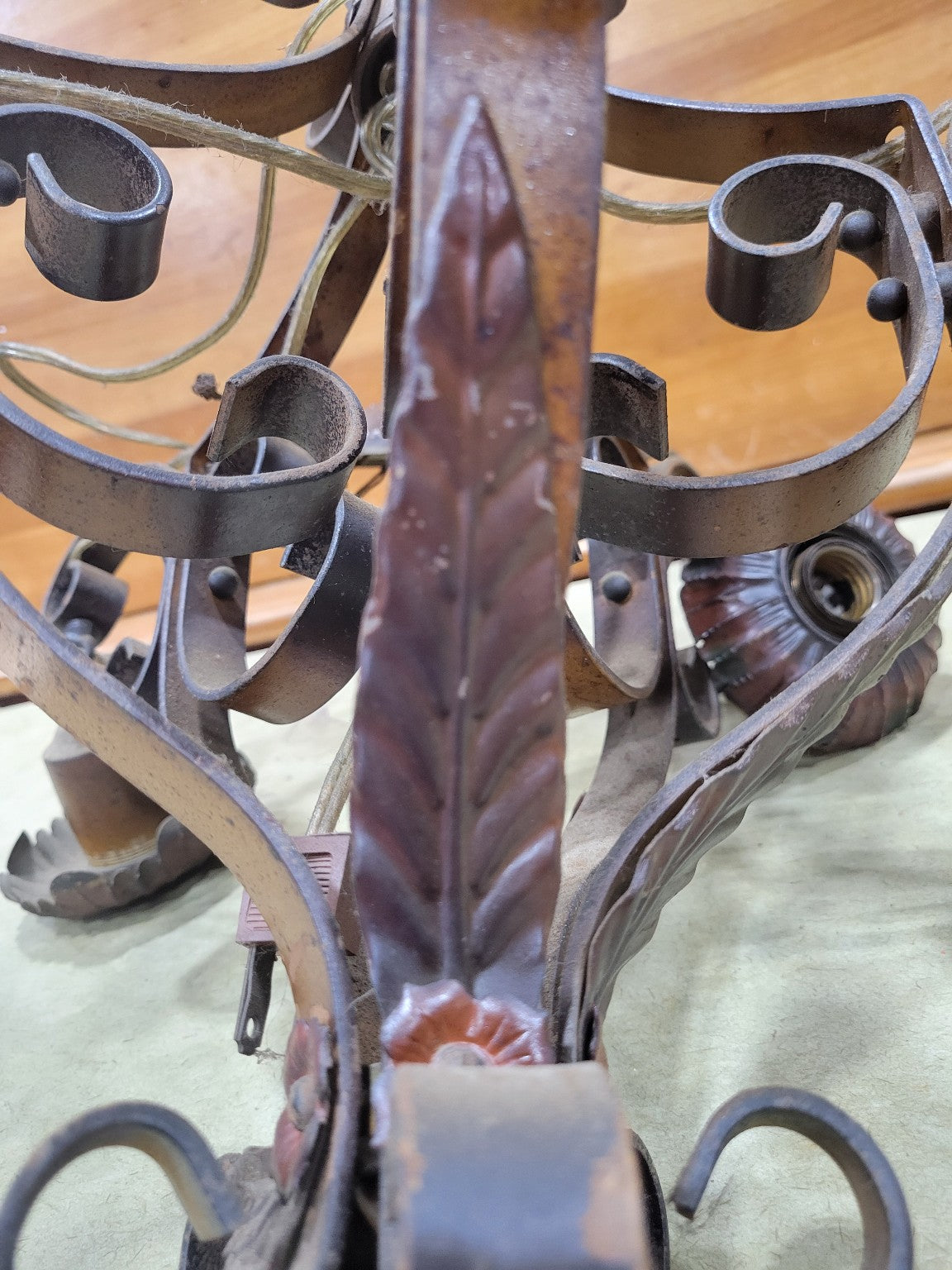 Hand-Forged Spanish Revival Iron Chandelier – 20 ¼ Diameter x 21 H + Chain (AS IS)