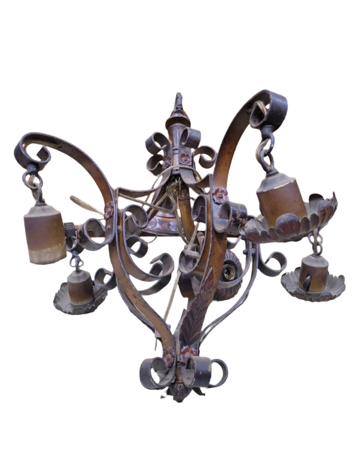 Hand-Forged Spanish Revival Iron Chandelier – 20 ¼ Diameter x 21 H + Chain (AS IS)