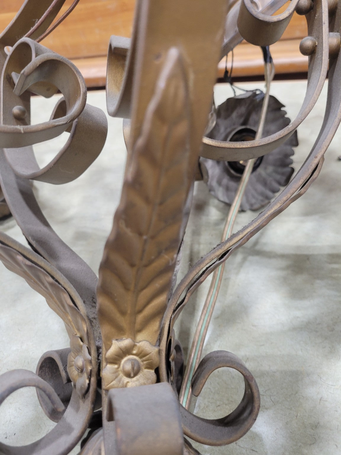 Large Ornate 6-Light Wrought Iron Chandelier (AS IS)