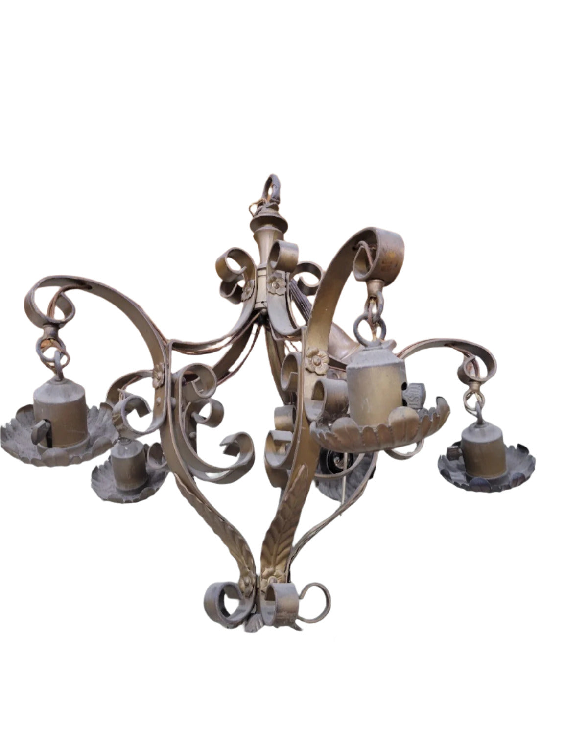 Large Ornate 6-Light Wrought Iron Chandelier (AS IS)