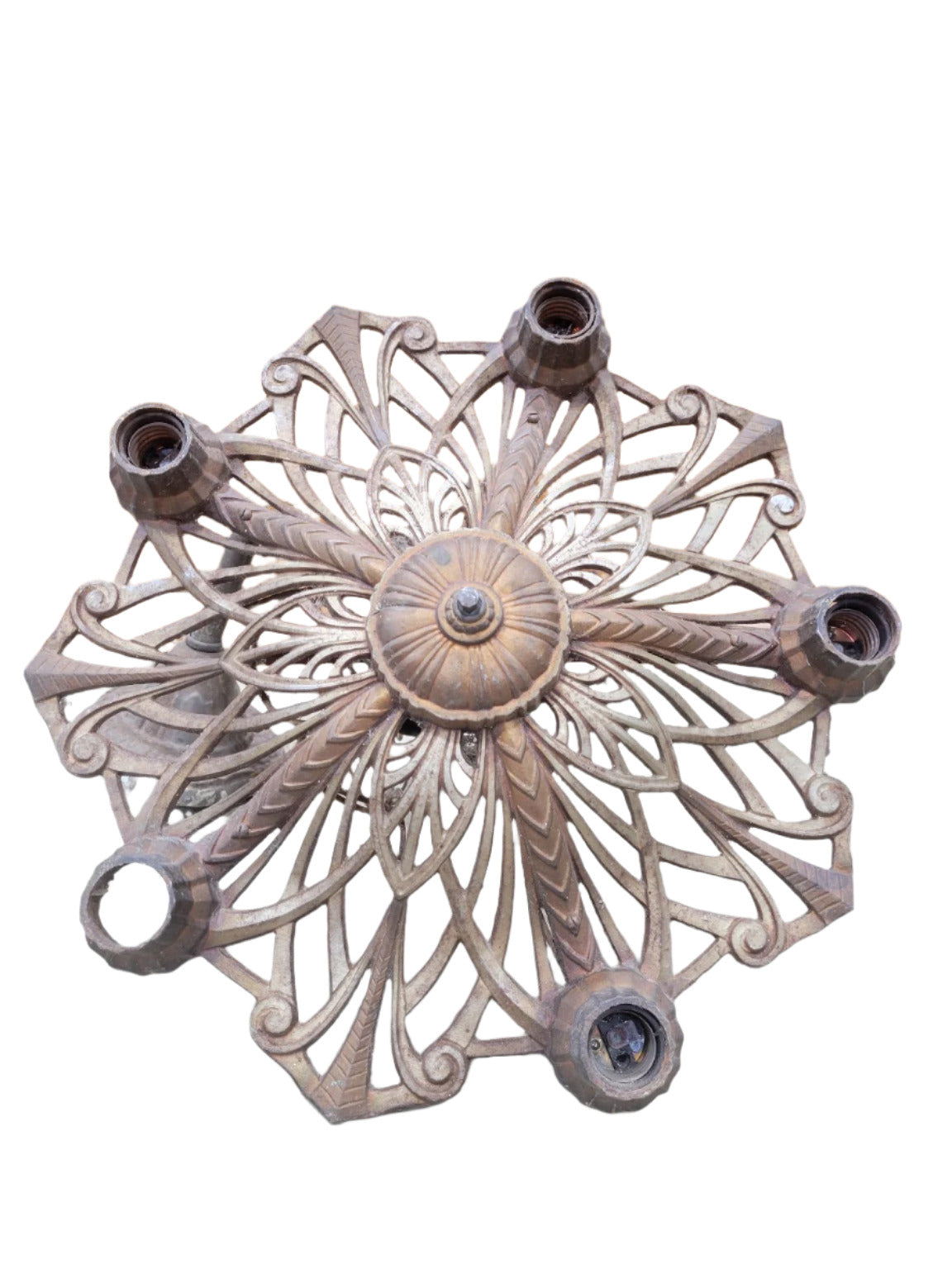 Antique Cast Iron Art Deco Chandelier – Ornate Six-Light Frame (AS IS)