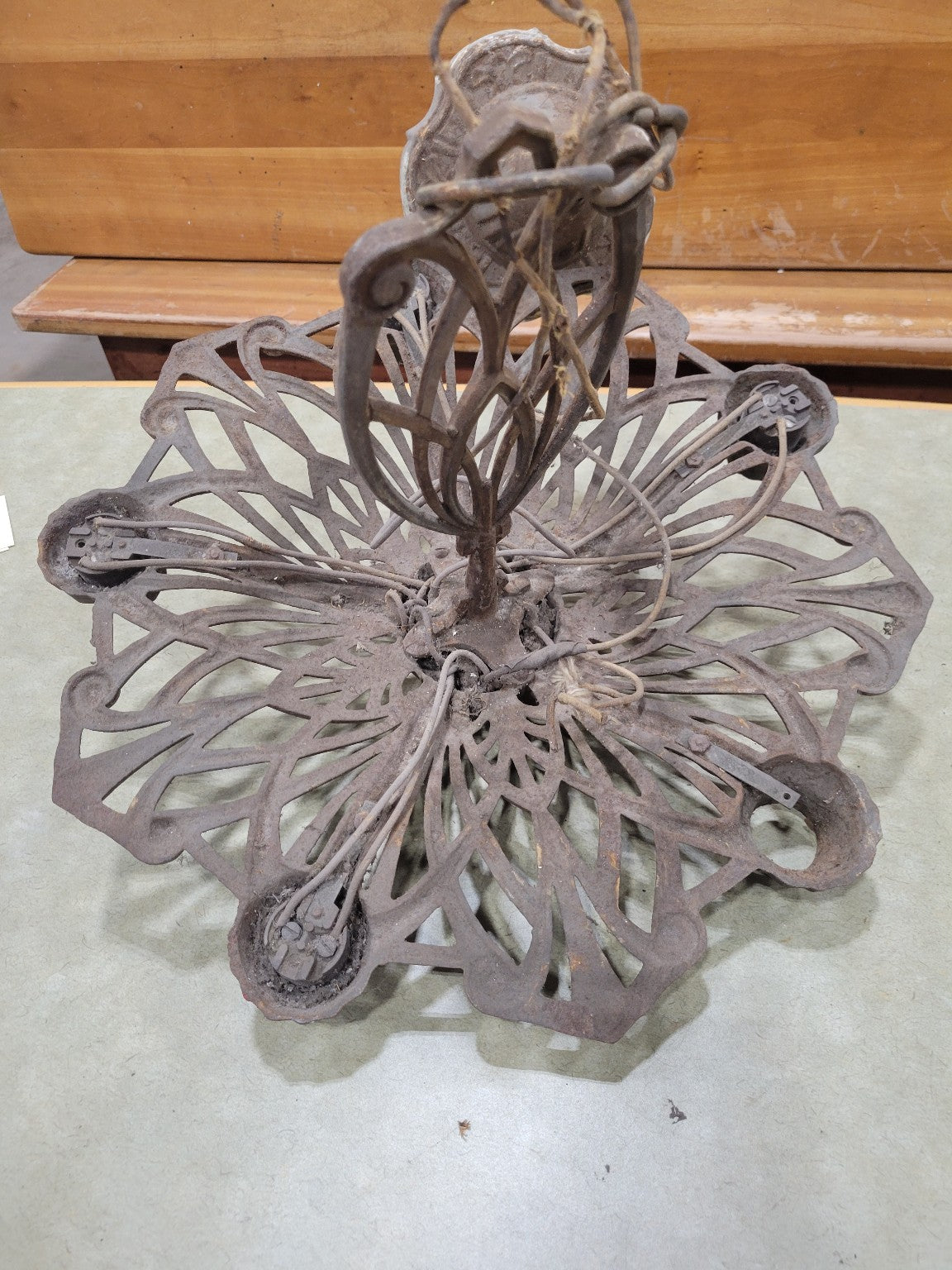 Antique Cast Iron Art Deco Chandelier – Ornate Six-Light Frame (AS IS)