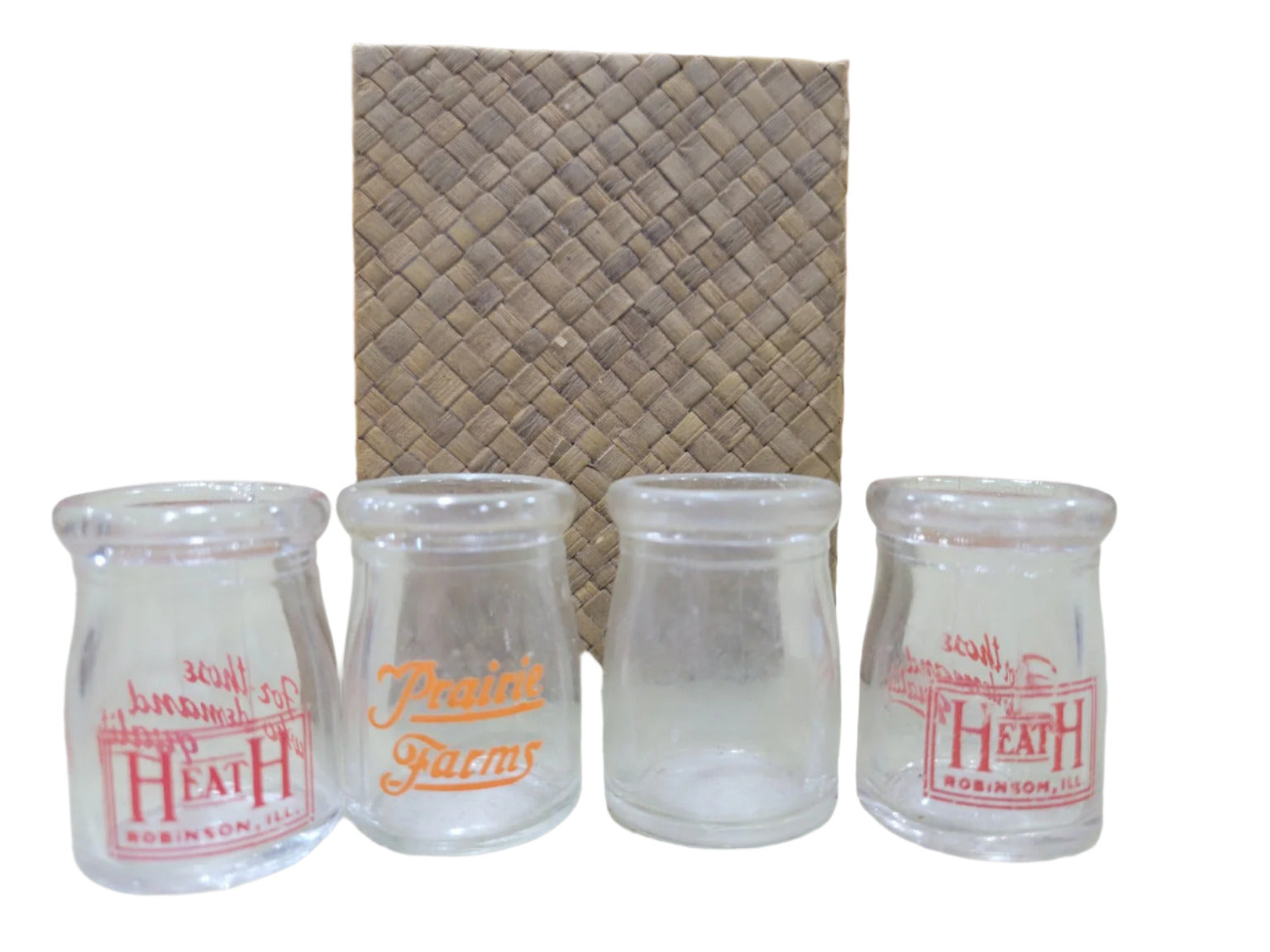 Set of Vintage Dairy Creamer Bottles – Heath & Prairie Farms (4 pcs)