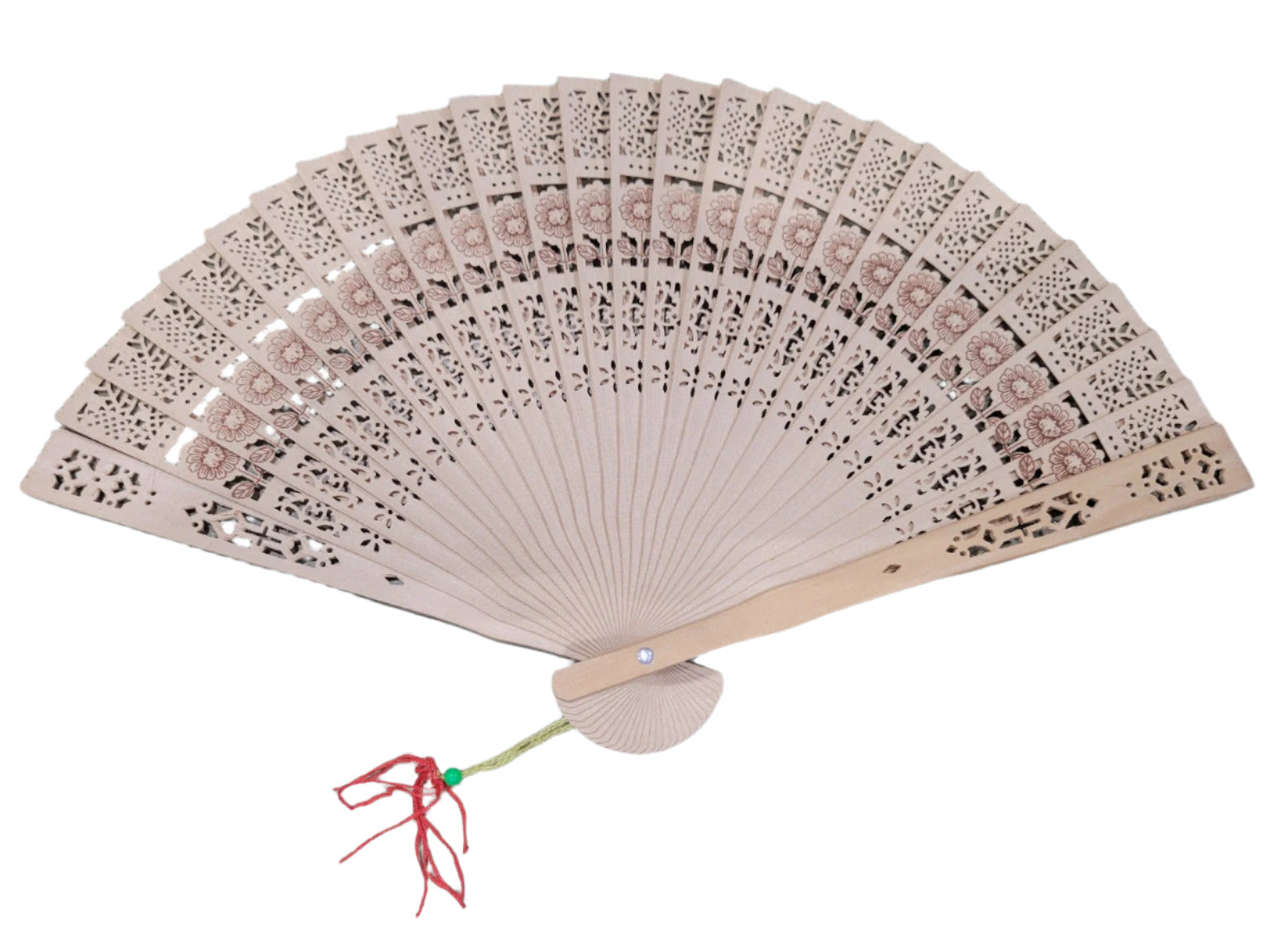 Decorative Carved Sandalwood Folding Fan – 8" Long