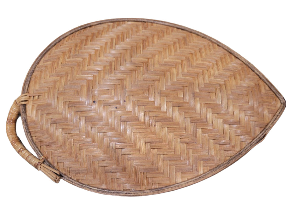 Woven Teardrop Bamboo Serving Tray with Handle – 17 ½ x 11