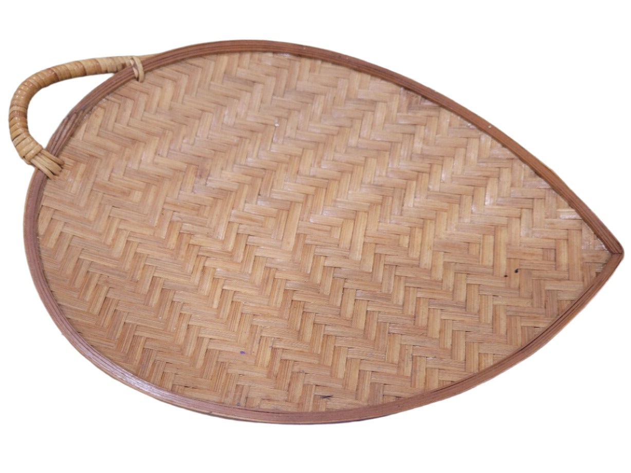 Woven Teardrop Bamboo Serving Tray with Handle – 17 ½ x 11
