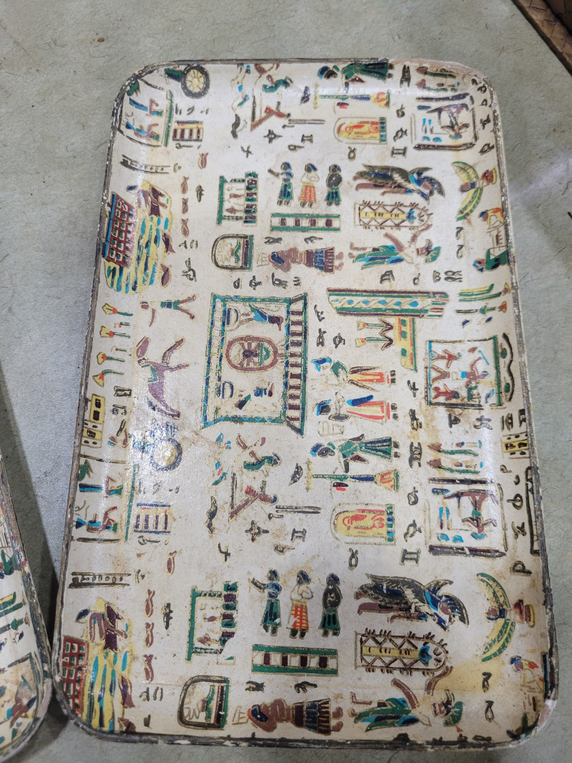 Set of 4 Vintage Wooden Trays – Egyptian Motif – Alfred E. Noble Japan – 8⅜ x 5 3⁄16